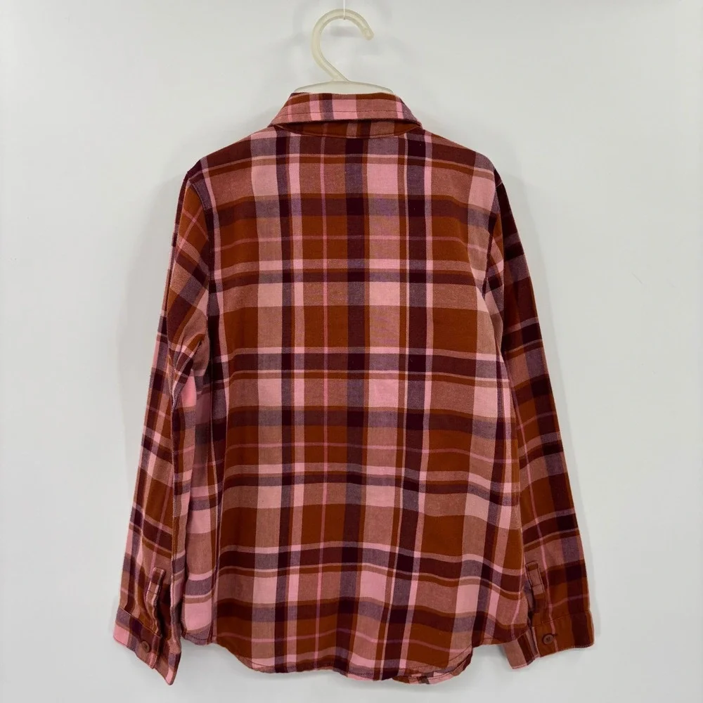 The Children's Place Flannel Shirt Kids Size 7/8 Pink Orange Plaid Button Down